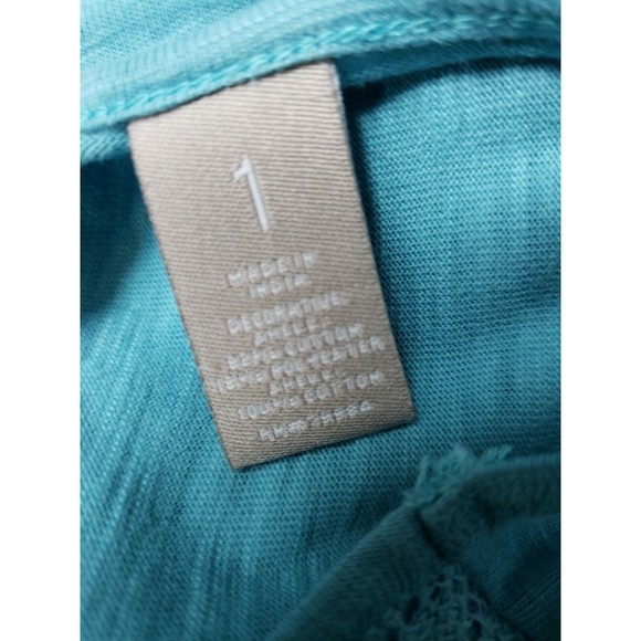 Chicos Blue 3/4 Sleeves Top Lace Overlay Size 1 med - Picture 8 of 8